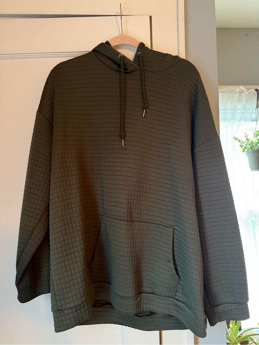 Women's Olive Green Quilted Hoodie Sweatshirt